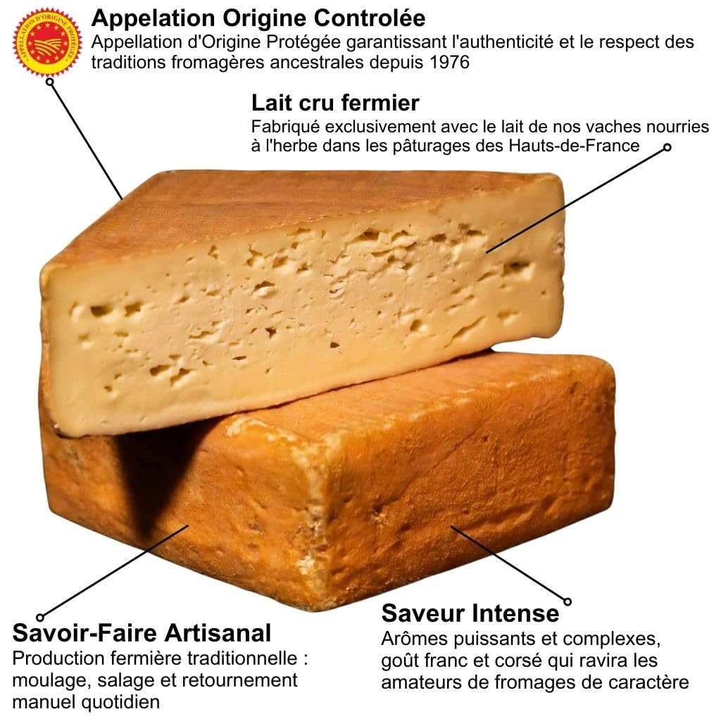 Maroilles Fermier AOP – Fromage Français au Lait Cru de vache - Pièce entière 720g – Saveur Puissante & Affinage Authentique – Fromage au Caractère Incomparable