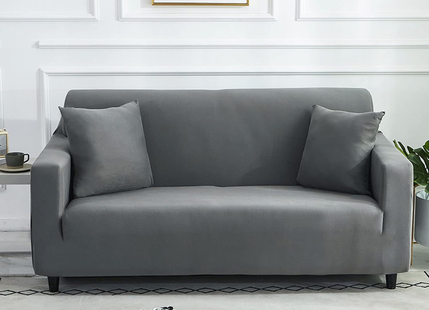 YOPOIY Soft Stretch Sofa Cover, Universal Sofa Slipcover, Stylish Non Slip Couch Covers Washable Solid Color Furniture Protector for Living Room -Dark Grey-1 Seater(90-140cm)