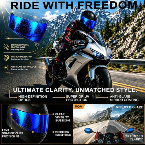 Image of PSLER Shatterproof Helmet Visor for R330 T520 ST1400 R1 Air 391,Deep Blue | Impact-Resistant ,UV400 Protection, Motorcycle Tinted Face Shield for R330 T520 ST1400 R1 Air 391,Visor Replacement