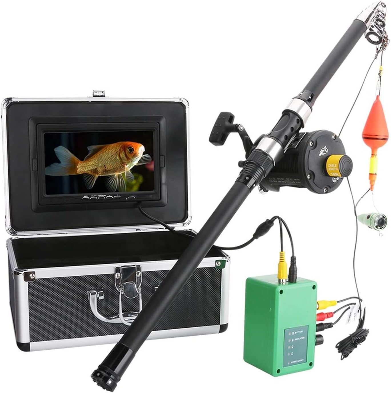 Fish Finder Aluminum Alloy Underwater Fishing Video Camera Kit 6W IR LED Lights with 7" Inch HD Color Monitor Sea Wheel 15m 25m 3m Cable Transducer Fishing LCD Display (Black F007MSW)