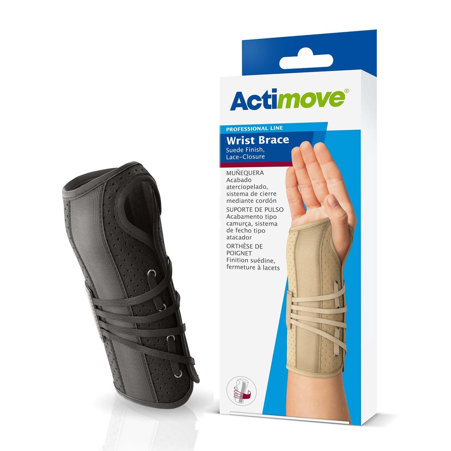Actimove Professional Wrist Brace Suede Finish, Lace-Closure | Wrist Splint for Arthrosis, Rheumatoid Arthritis, Sprains, Tendon, Soft Tissue & Ligament Injuries, Postoperative Care | Black, Right, Small