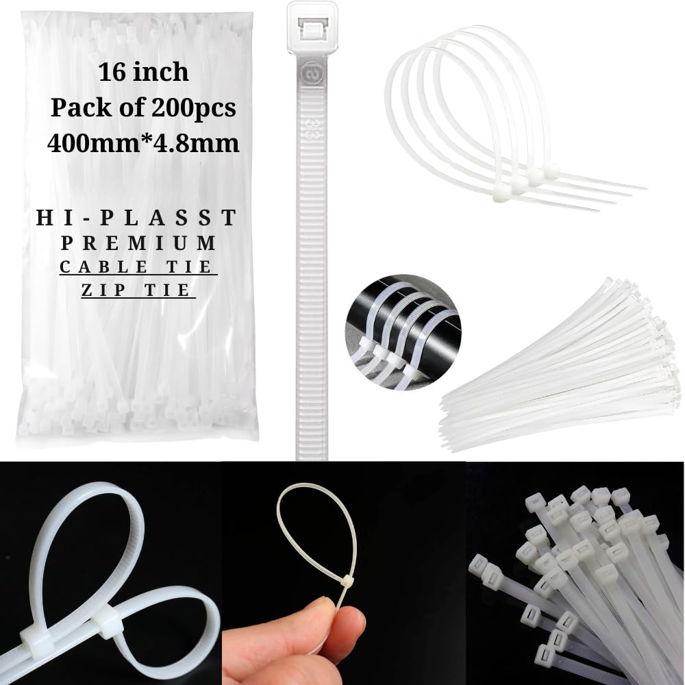 Hi-Plasst 14 inch cable ties, 200 pieces // 350mm * 4.8mm Zip ties // Self Locking Cable Tie // Nylon Zip Tie 14" // Strong Wire Fastener Organizer with Teeth Grip // Heavy Duty & Heat Resistant (B0D4F647Q9) Amazon Price History, Amazon Price Tracker