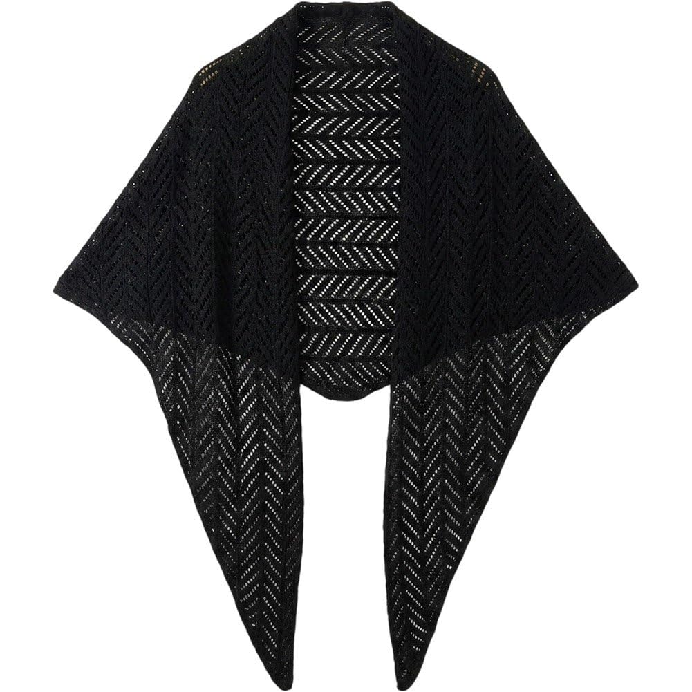 Fituenly Hollow Out Knitted Triangle Scarf, Women's Solid Color Breathable Headscarf, Summer Shawl Cardigan Cape for Sun Protection Daily Wear