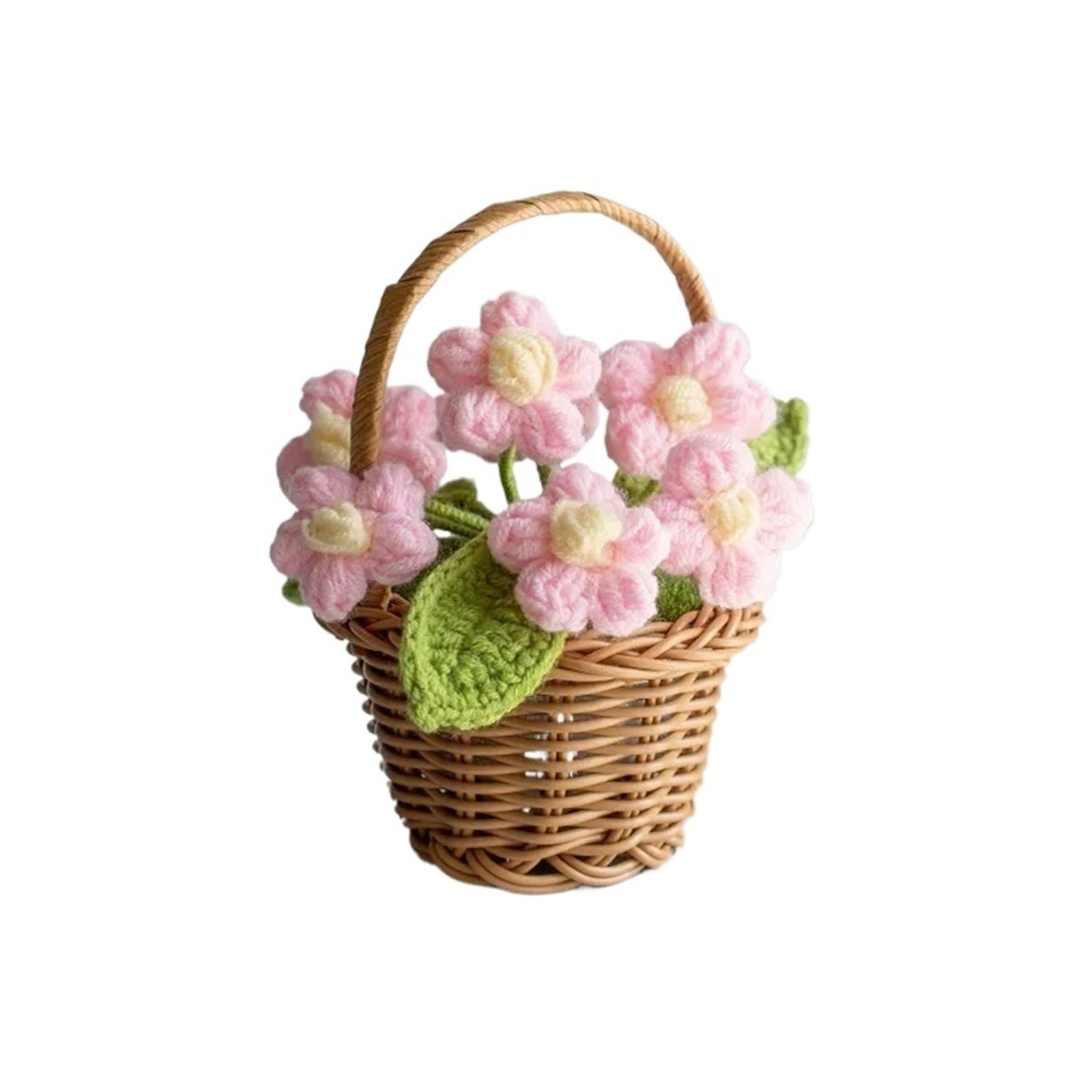 ZHSOAO Crochet Flower Cute Finished Woven Sunflowers Potted Hand-knitted Table Home Decor for Weddings Birthdays(Color1)