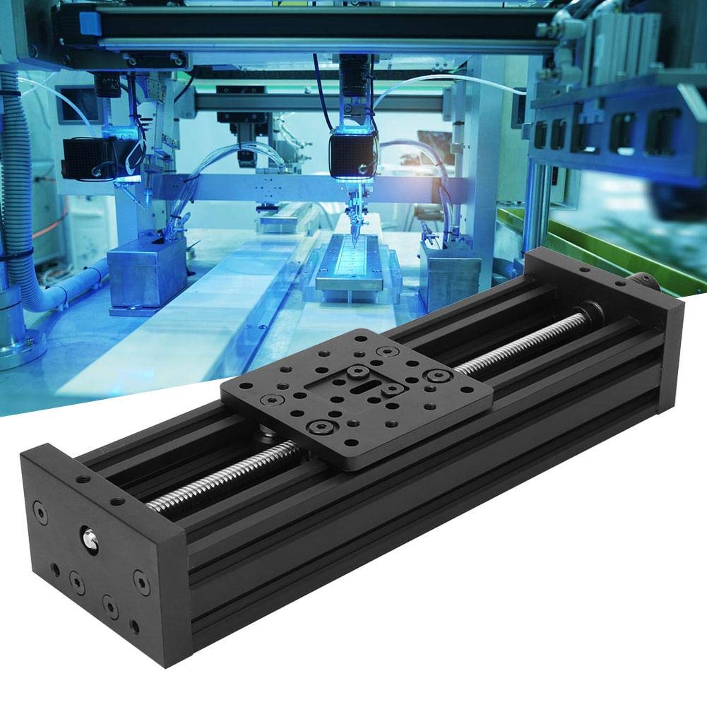 Actuador de escenario lineal, mesa lineal de deslizamiento de tornillo, aleación de aluminio, impresora 3D, máquina de grabado, plomo 2 mm, mesa deslizante lineal CNC(Black 250mm)