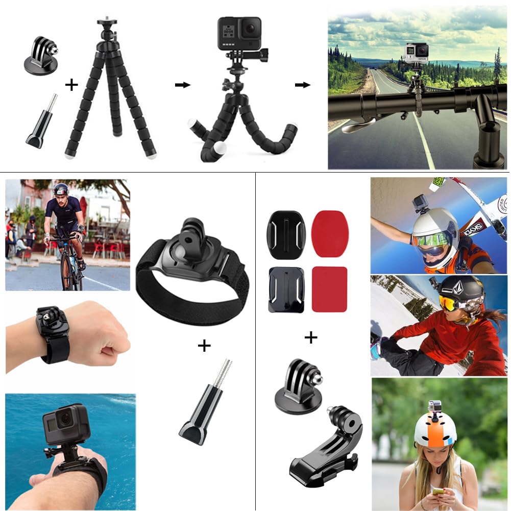 Accesorios de cámara de acción 20 en 1 para GoPro Hero 9 8 Max 7 6 5 4 negro GoPro 2018 Session Fusion Silver White Insta360 DJI SJCAM APEMAN AKASO y otras cámaras