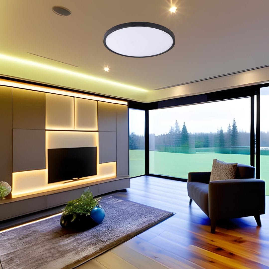 Jandei - Plafón LED 48W Tricolor 3000K-4200K-6000K, 60cm Diámetro, Marco Negro. Instalación en Superficie. Perfecto para Dormitorio, Salón, Cocina, Hogar, Negocio...
