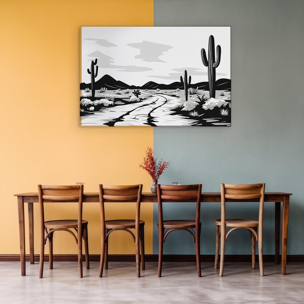 Canvas for Living room. Whispers of the Desert - A Monochromatic Journey Down an Enigmatic Road, 27 x 18 inch Canvas Wall Art - Modern Home Decor