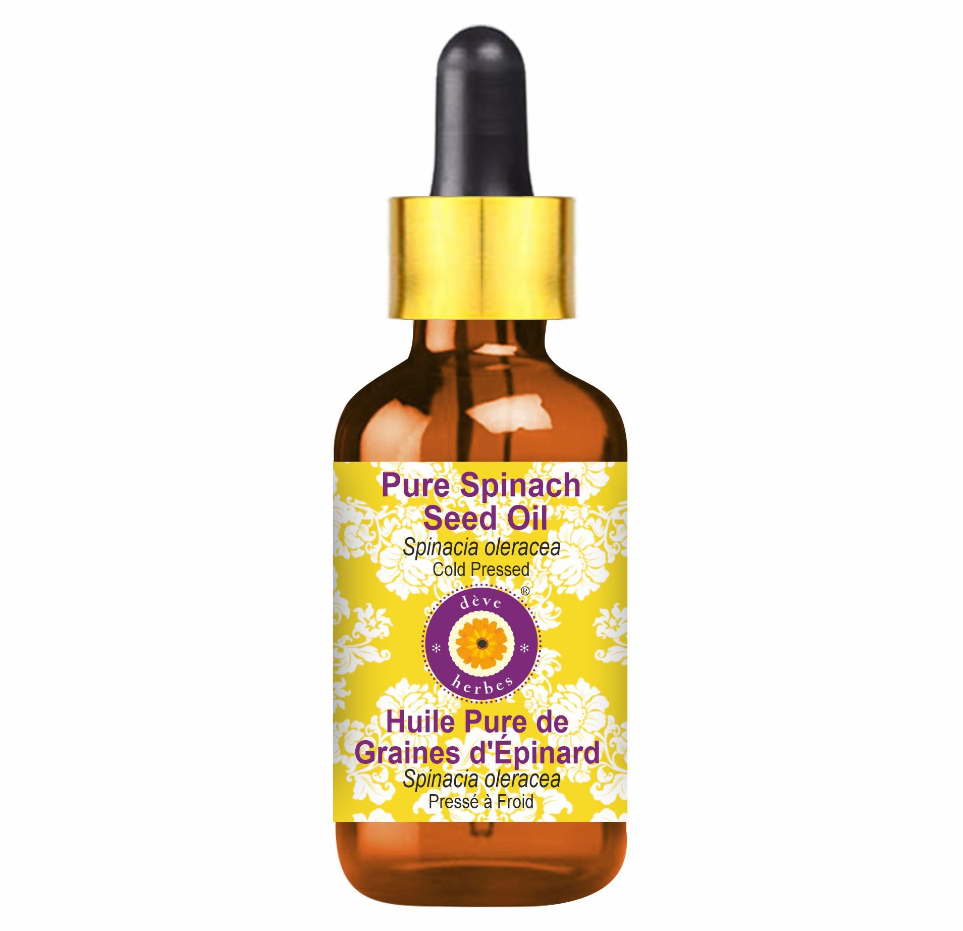 Deve Herbes Pure Spinach Seed Oil (Spinacia oleracea) with Glass Dropper Natural Therapeutic Grade Cold Pressed 100ml