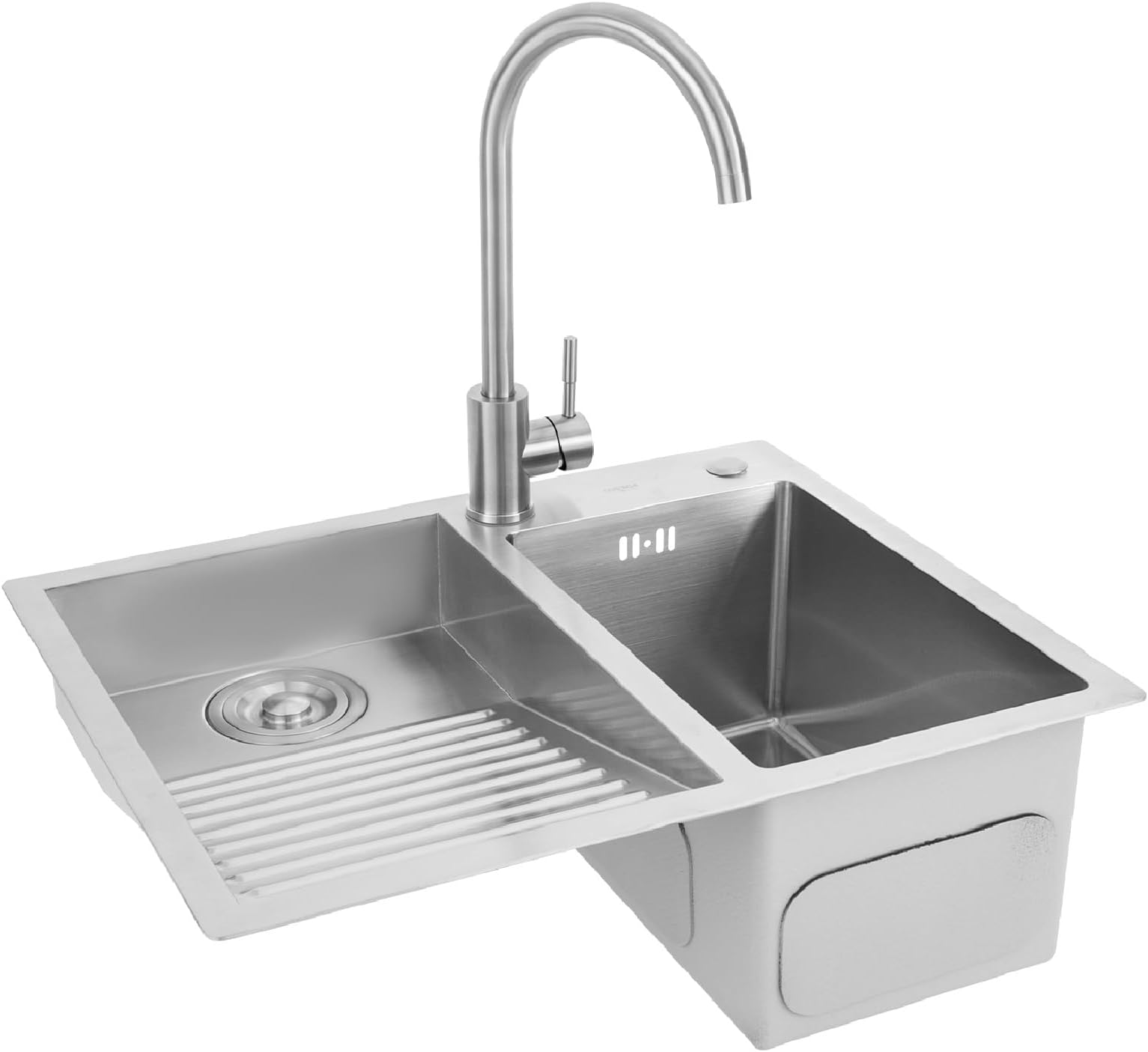 Stainless Steel Laundry Utility Sink with Washboard 23.62 * 18.89in Top Mount&Under Mount Laundry Sink Wash Basin Double Bowl Laundry Pool for Kitchen Balcony Outdoor Use