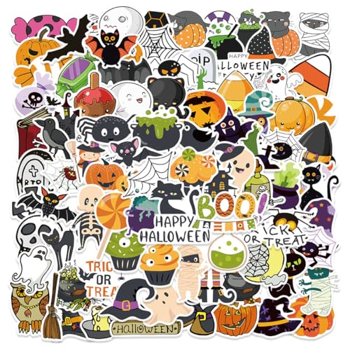 LONZIKP 100 Stück Wasserdicht Vinyl Stickers Halloween Kürbis Sticker für Halloween Party Auto Graffiti Motorrad Wasserflasche Heimdekoration DIY Party liefert Aufkleber Pack Abziehbilder