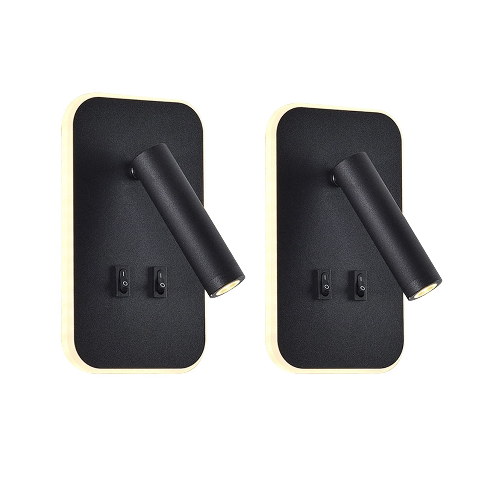 Applique LED, applique de lecture de chevet, liseuses murales LED 12W, spot orientable （3W + 9W 3000K lumière chaude） (rectangle noir 2PCS)