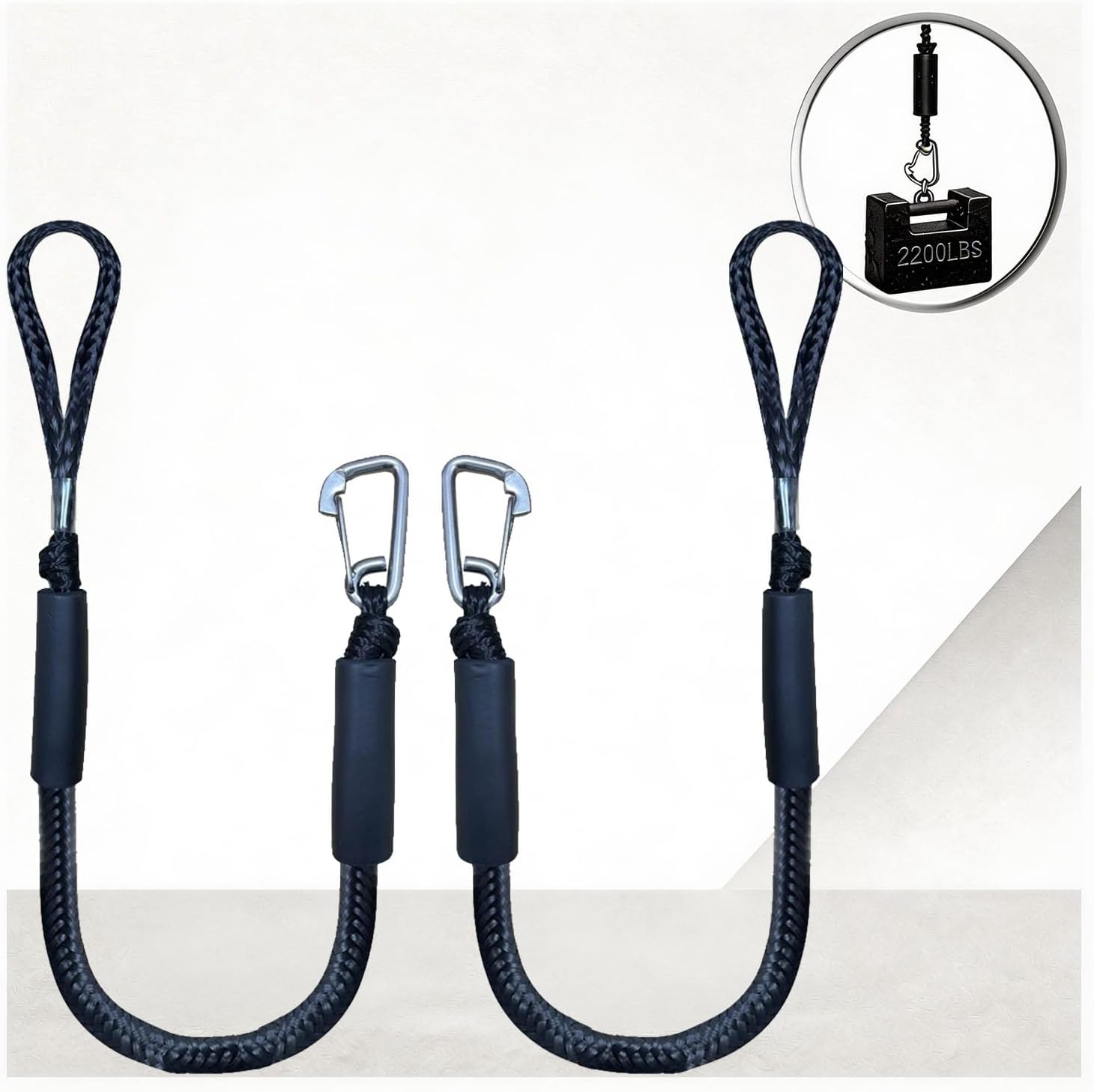 2 PK Black Bungee Dock Lines for Boats 3 FT with 316 Stainless Clip Boat Accessories Marine Grade Boat Rope Boating Accessories Boat Dock Lines Jet Ski or PWC Mooring Boat Lines & Dock Ties
