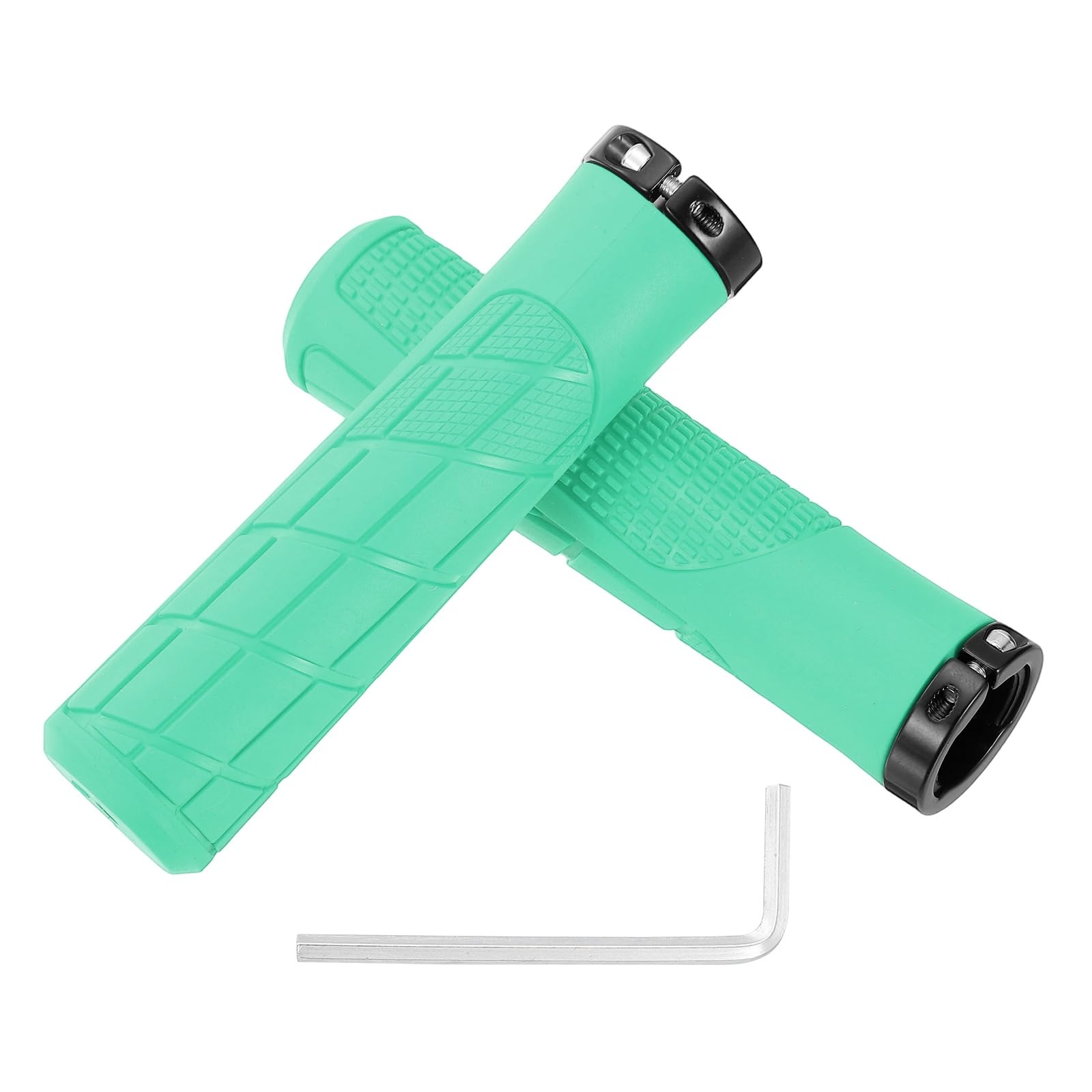 YELARXI Ergonomic Bike Grips, Bicycle Handlebar Grips Bike Handle Bar Wrap with Wrench Non-Slip 5.3Inch & Turquoise & Grid-Pattern - Fitting for (Mountain Bikes/Road Bicycles/Scooter)