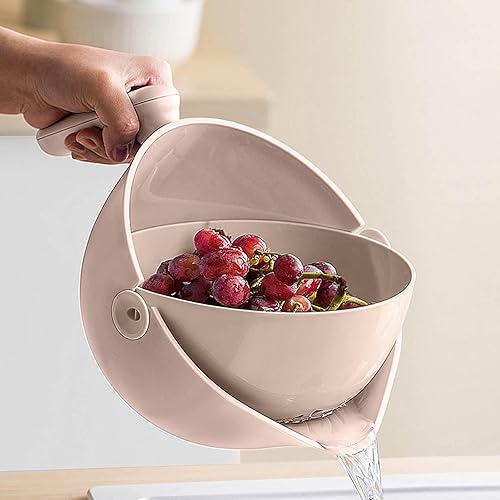 Juego de colador de cocina 2 en 1, colador de limpieza giratorio para verduras y frutas con asa, para frutas, verduras, pasta, fideos, cesta de