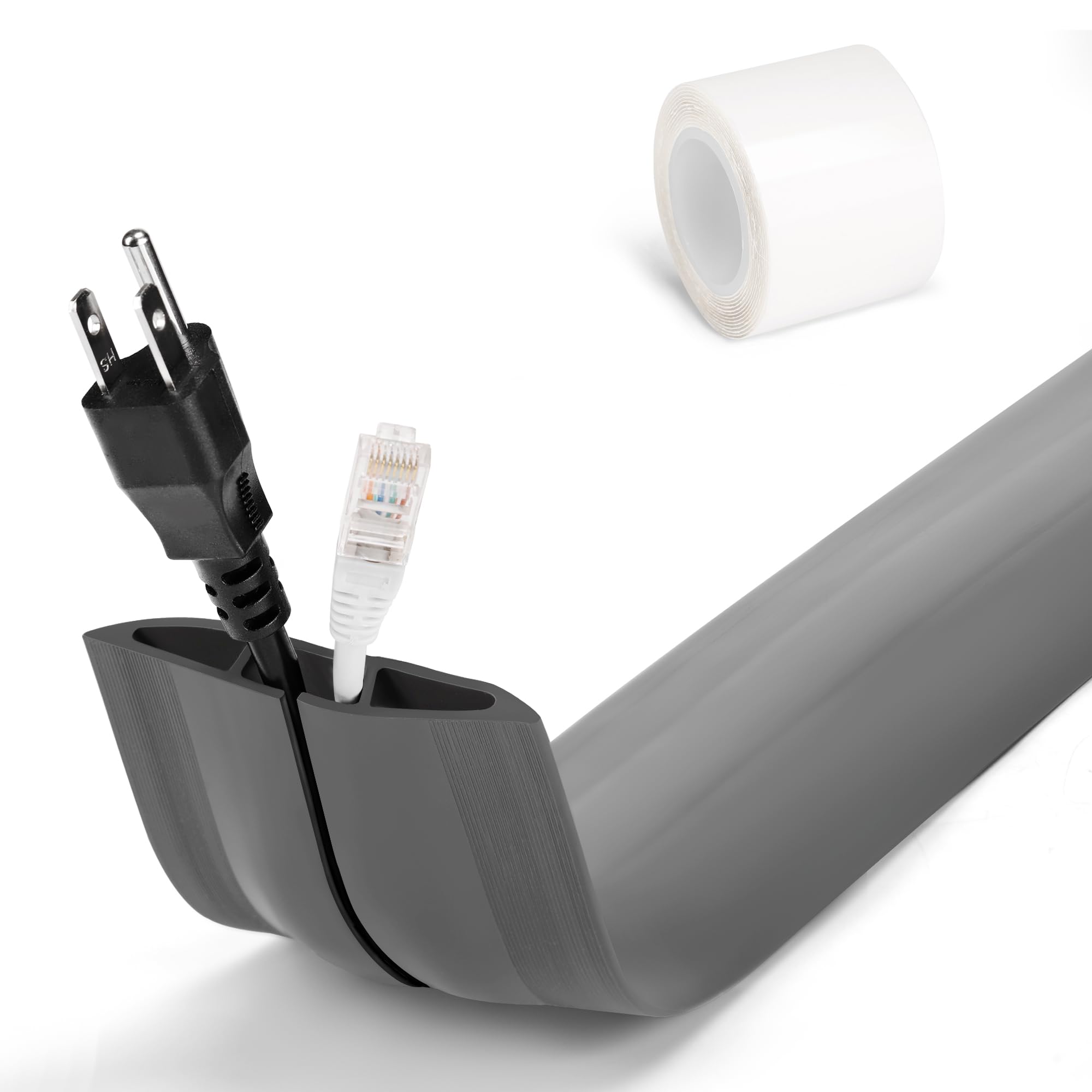 4FT Cord Hider Floor - Grey Floor Cable Hider, Wire Covers for Cords Prevent Cable Trips, Floor Cord Cover, Power Cable Management Cord Protector, Cable Cover Channel 0.6" (W) x 0.31" (H)