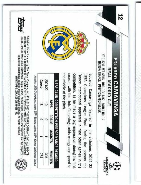 EDUARDO CAMAVINGA 2022-23 Topps Chrome UEFA Club Competitions Soccer #12 PURPLE GOLD SEISMIC REFRACTOR Parallel Card France Real Madrid CF