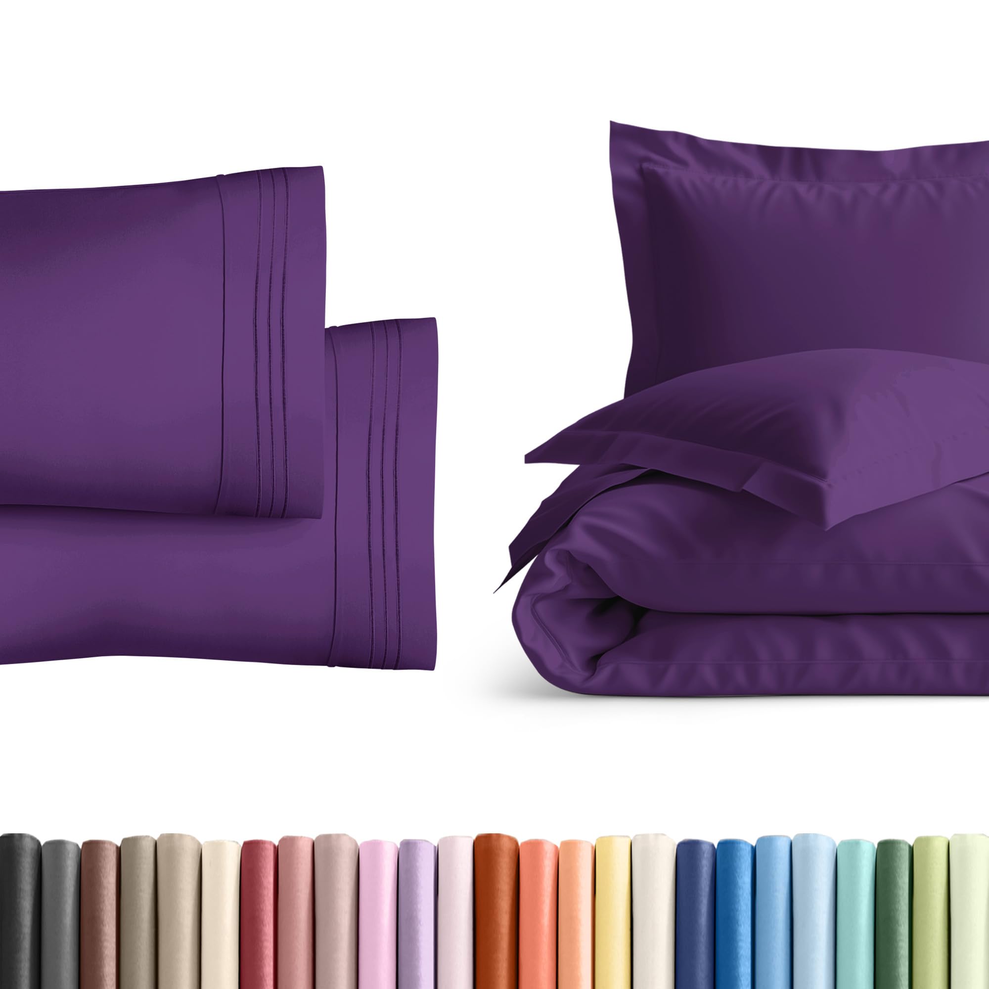 duvet cover twin/twinxl size set + 2 pillowcases with shams bundle - soft twin/twinxl size duvet cover - hotel luxury, easy care & fade free w/ zipper closures & ties - breathable bedding set (purple)