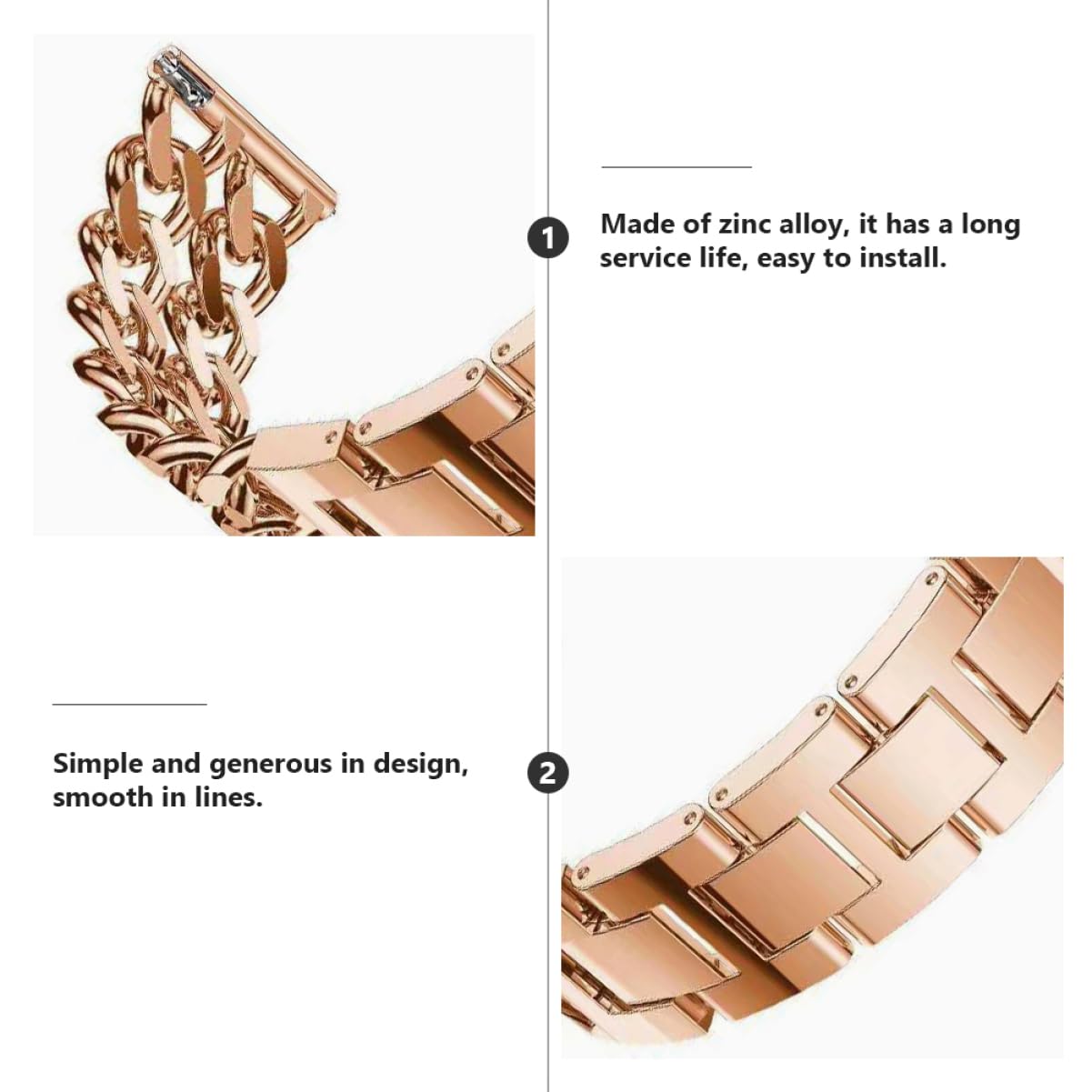 Gadpiparty sangle montre partie fournitures de montre watch montré bracelet montres bracelet de montre professionnel pièce de montre élégante Alliage de zinc Rose Gold