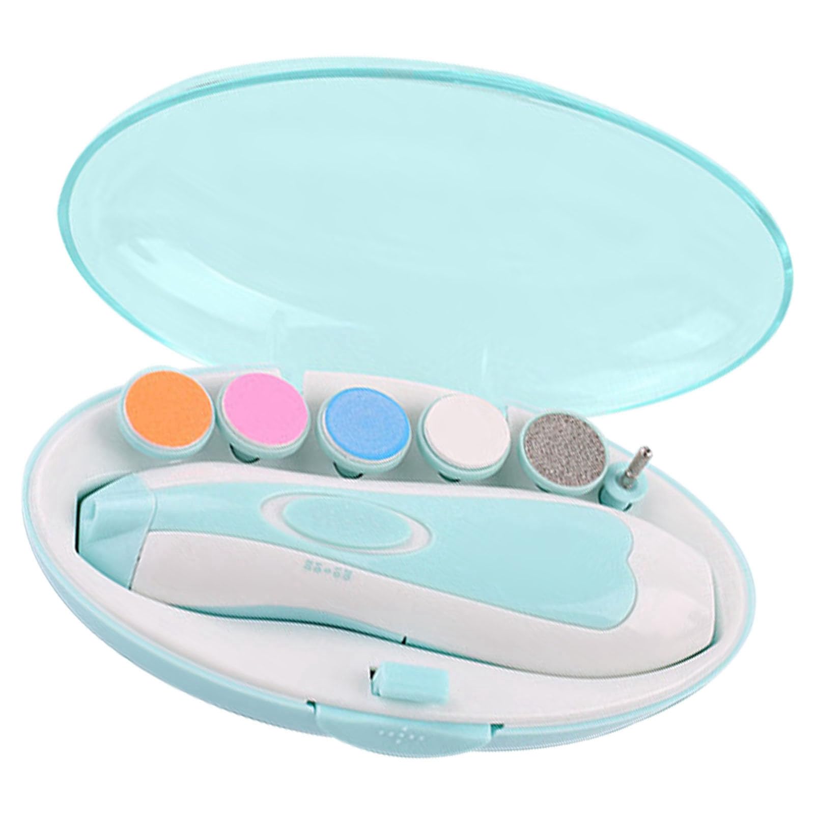 Electric Nail Trimmer Kit with 6 Grinding Heads Safe Operation for Baby Nail Polishing Portable Design and Storage Box Included (Blue)