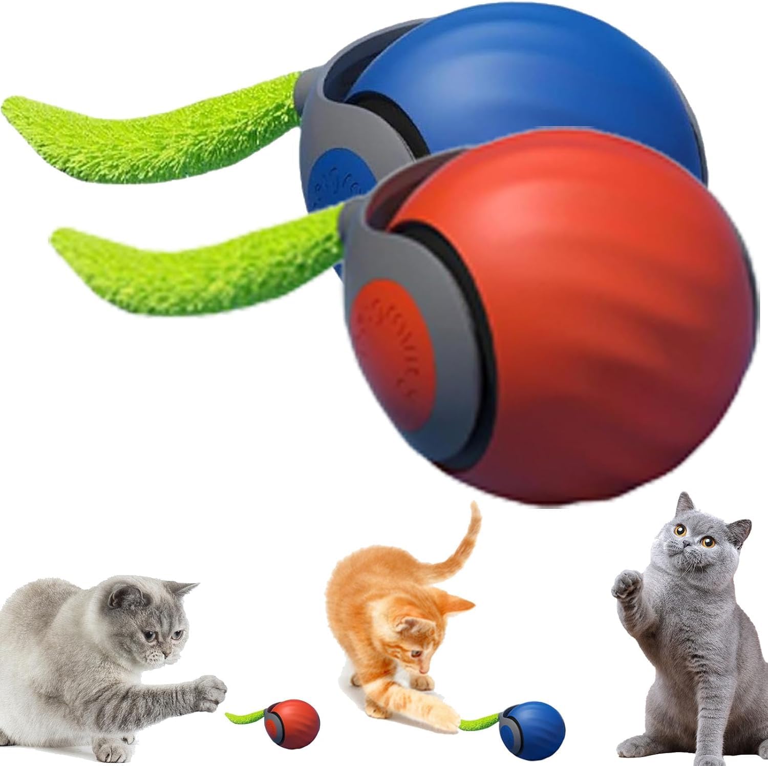 Speedy Tail 3.0 Interactive Cat Toy for Indoor Cats - Automatic Moving Ball With USB Rechargeable Smart Tail, Two Speed Adjustment (Blue + Orange)