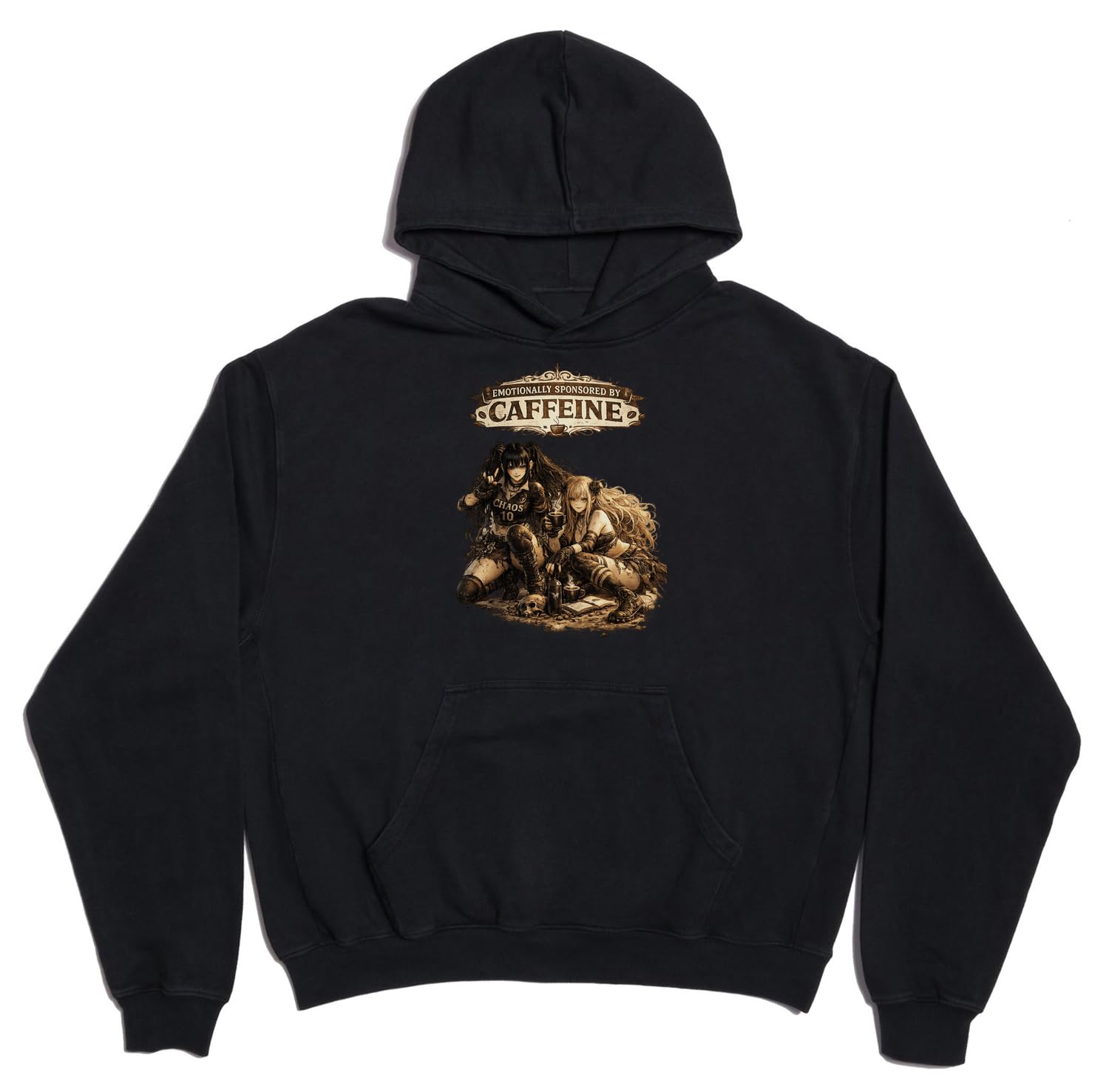 Emotionally Fueled by Caffeine Vibes unisex oversize ciężka mieszanka bawełny bluza z kapturem czarna