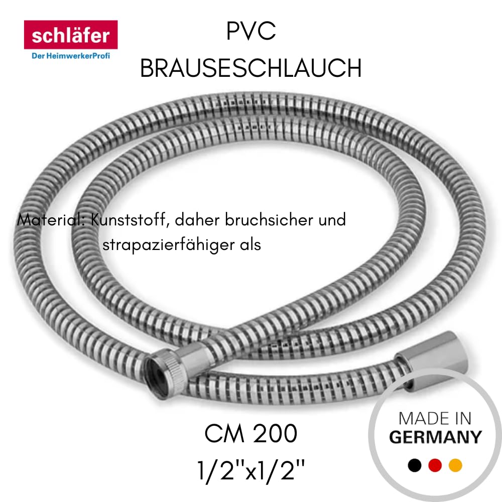 Schläfer 807690 | Flessibile Doccia 2,00 metri Connessione Universale G 1/2" Tubo Flessibile Doccia 200 cm in Plastica, Flessibile Metaflex Argento, Tubo Spiro-Flex, Ottima Resistenza Antipiega