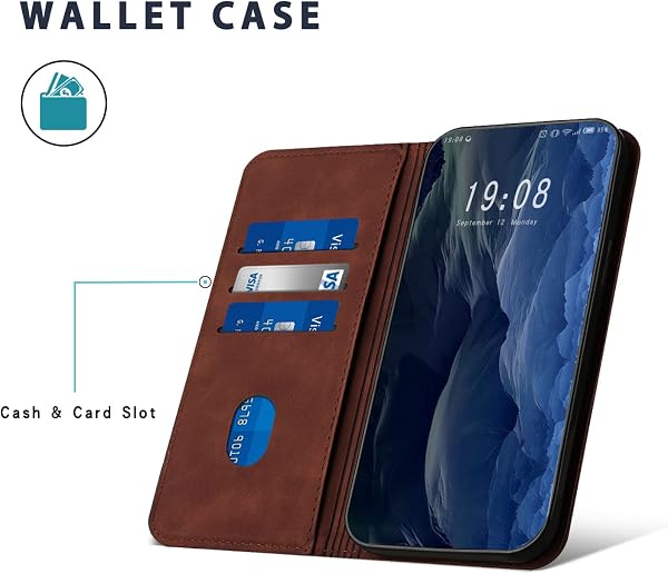 Coque pour Samsung Galaxy A41, Premium Étui Housse en Cuir de Protection avec [Emplacements Cartes] [Magnetique], Clapet Folio Portefeuille pour Samsung Galaxy A41 (Marron) - 4