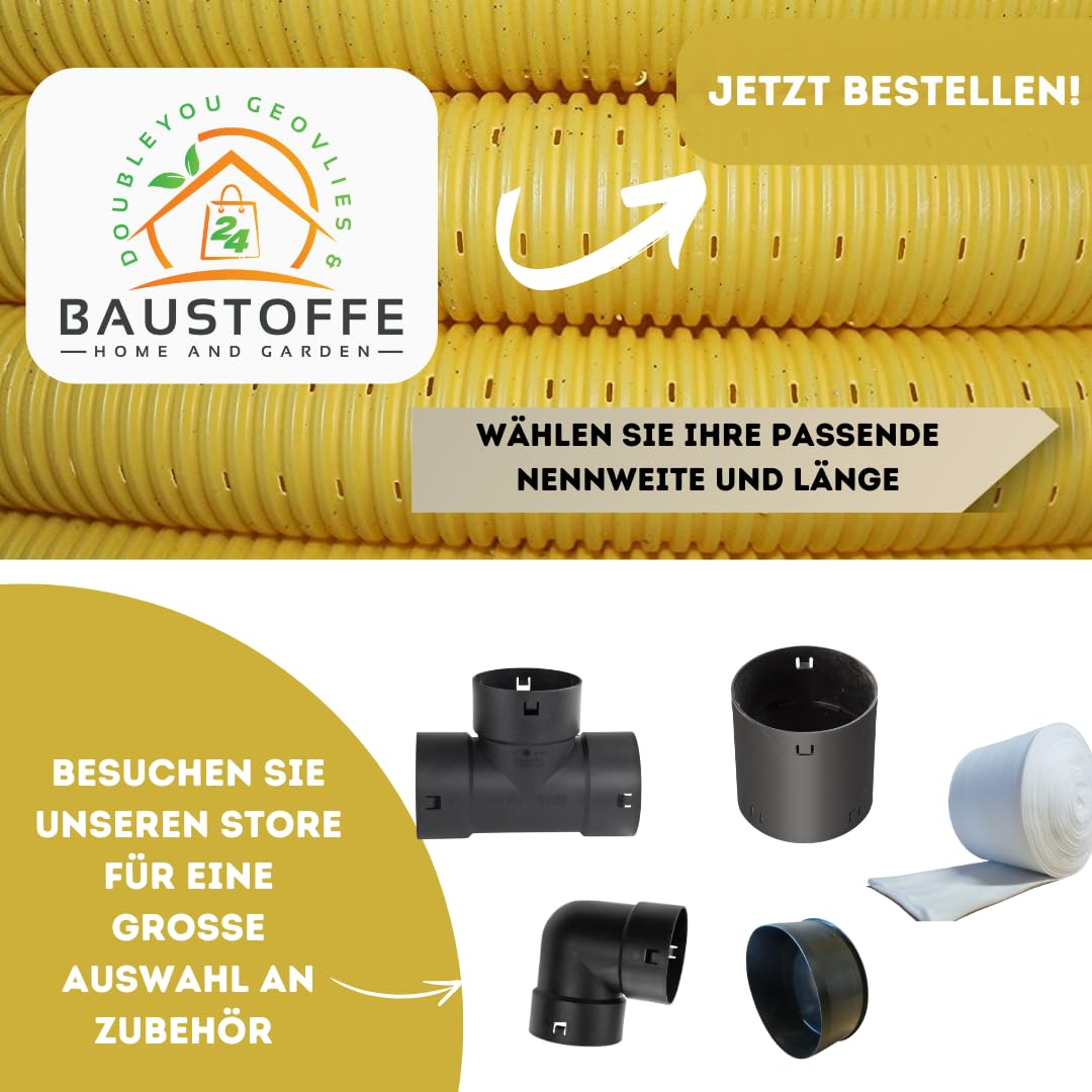 Doubleyou Geovlies & Baustoffe | Drainage | Drainage Pipe | DN100 Perforated | 50 M | Flexible PVC Drainage Pipe | DIN 1187 | Effective Drainage For Cellar, Garden And More
