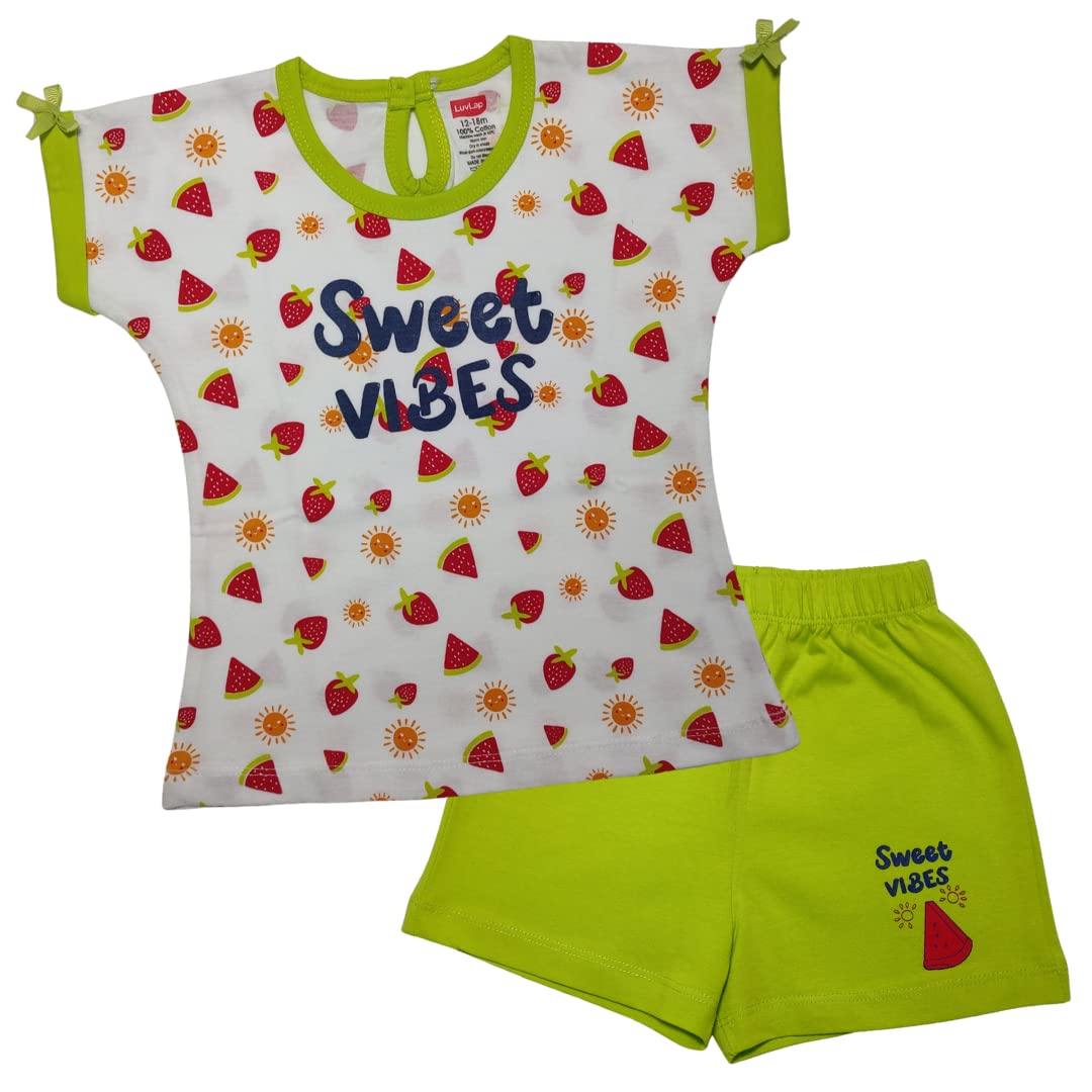 LuvLap Half Sleeve Girls Top & Shorts Sets, For Baby, Infants & Toddlers, Multicolour, 100% Cotton, Baby Girl Dress, Baby Girl Clothes, Kids Clothing, Pack Of 3, 6 to 12 months