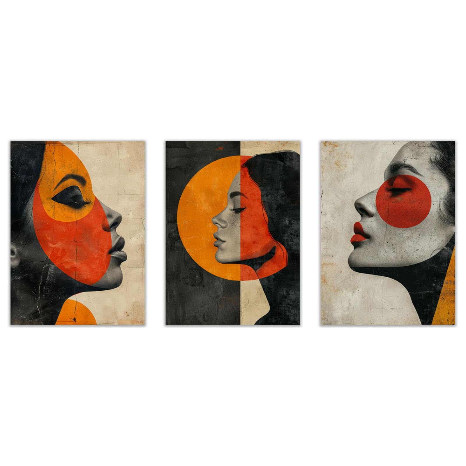 JOSUE 3 Piece Watercolor Wall Art Prints Boho Woman Canvas Wall Art For Living Room,Orange,grey African Women Modern Pictures Living Room Bedroom Artwork-50x70cmx3 Unframed