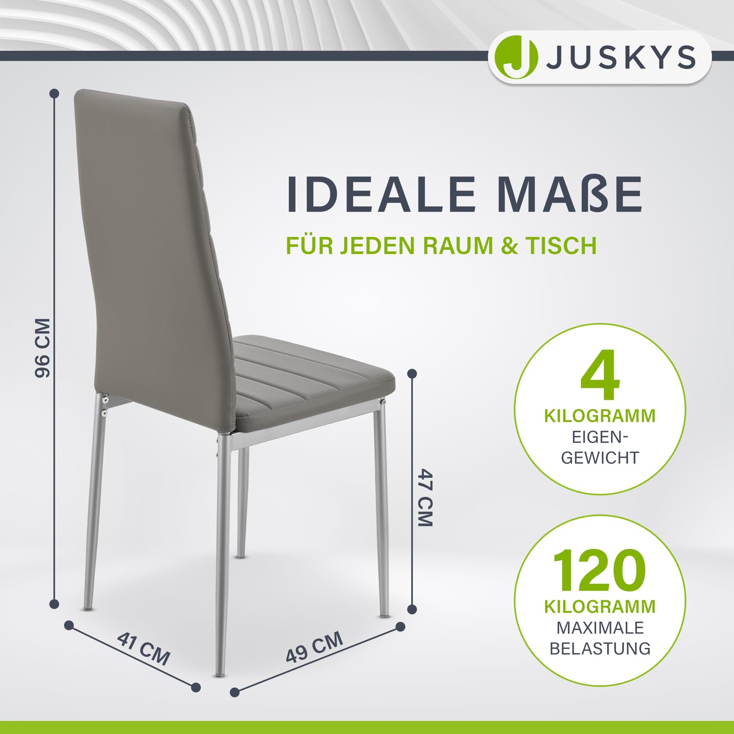 Juskys Sedia Swing A Sbalzo Vegas Set Di 4 - Sedia Da Pranzo Con Struttura In Metallo E Rivestimento In Ecopelle - Sedia Da Cucina Moderna Colore Grigio - Foto 8