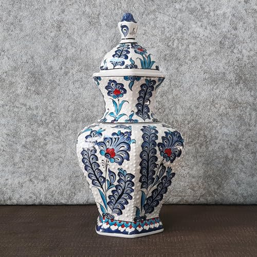 Exquisite Handmade Turkish Ceramic Ginger Jar with Lid - 32 cm Decorative Storage Vessel - Image 2