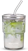 BLUEPOLAR 13oz/400ml Glass Water Tumbler with Straw and Lid Sealed Carry On Thick Wall Iced Coffee Cup Glass Cup for Water, Iced Tea Fruit Juice Etc(Aurora White