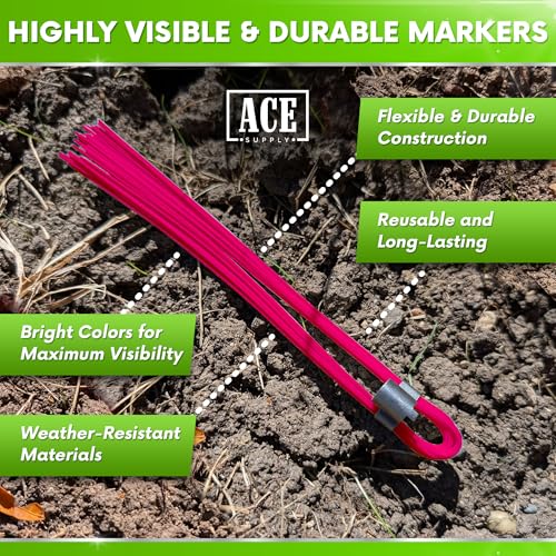 ace supply pink marking whiskers - 250 pack - durable marking whisker set - use survey whiskers as survey stakes construction markers or trail markers