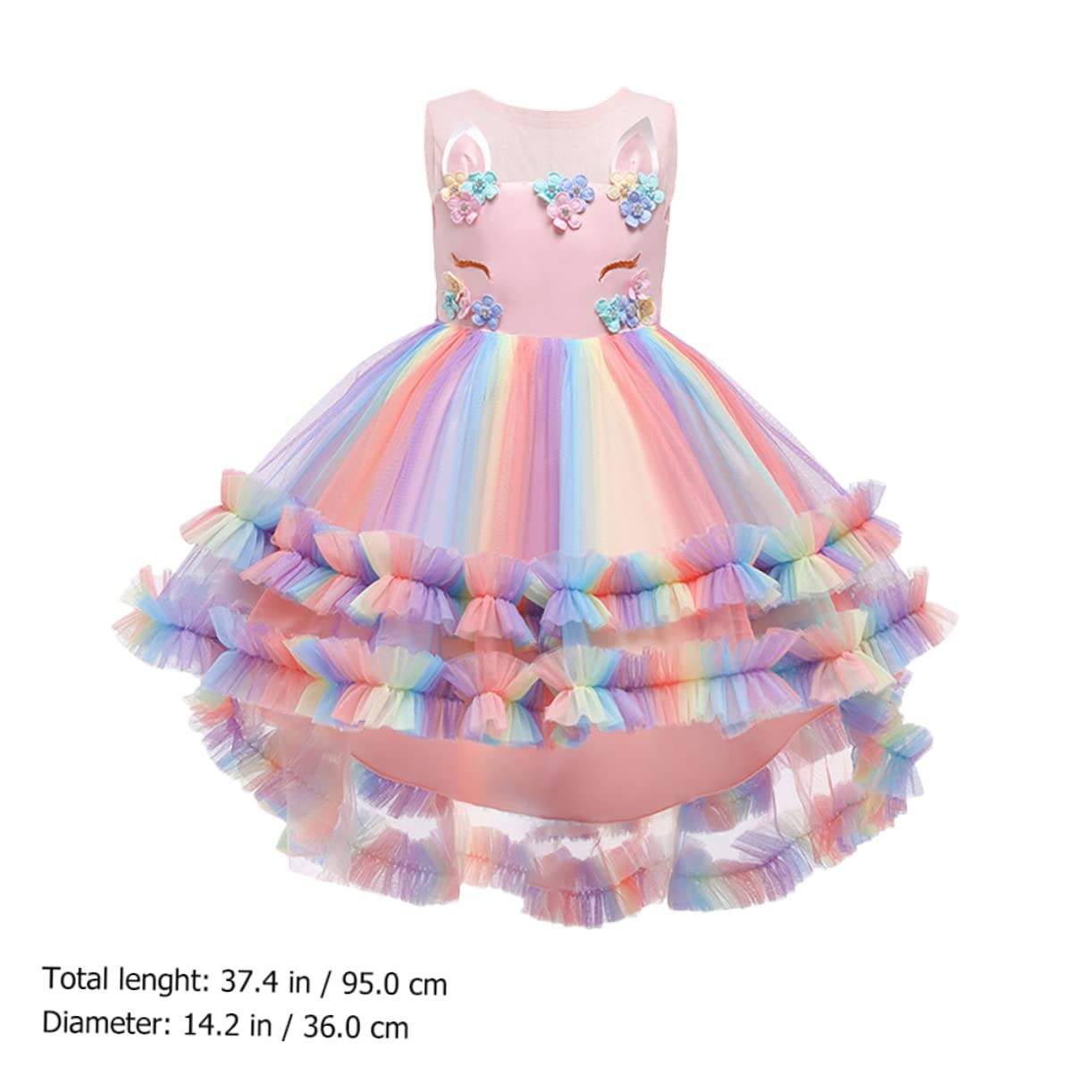 PACKOVE Abito Principessa Unicorno per Bambina, Vestito Rosa in Cotone e Garza, Morbido e Ben Rifinito per Festa e Cerimonia, 130cm