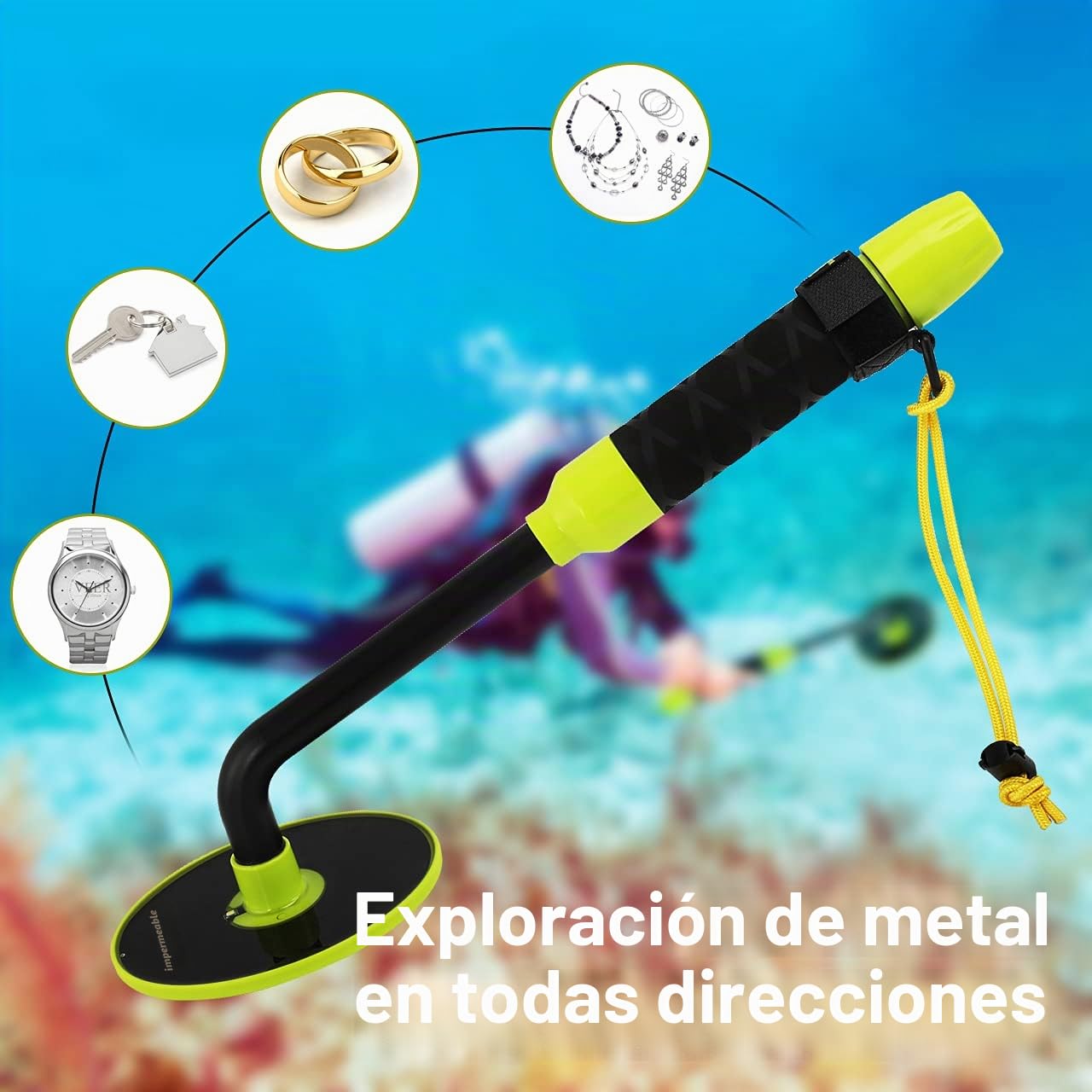 BuyWeek Detector de Metales Localizador de Tesoros, PI Portátil de Plástico ABS Aluminio IP68 para Bucear y Cazar Tesoros