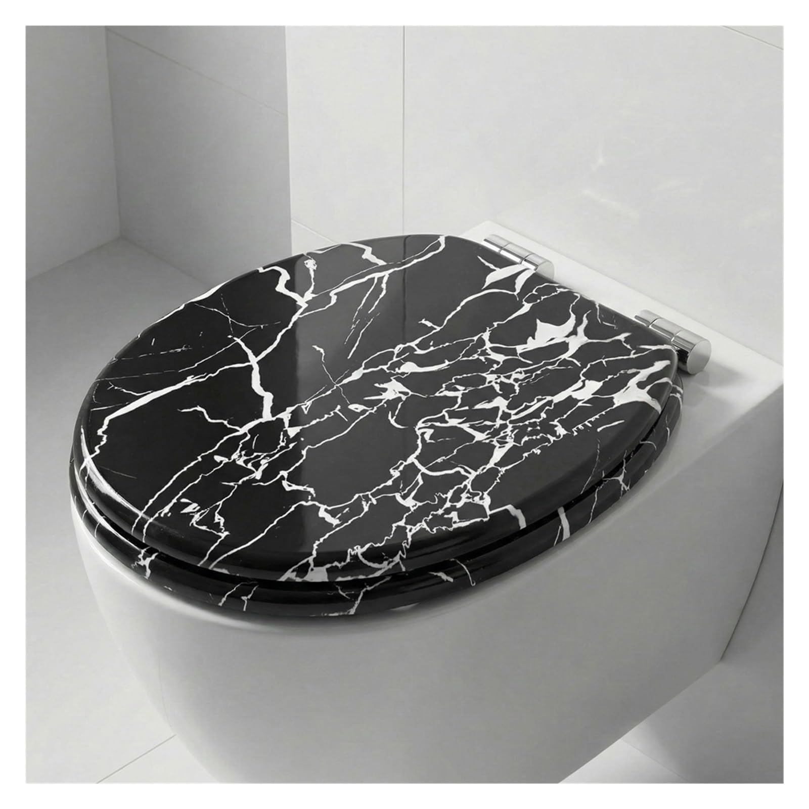 Sedile WC Con Coperchio Chiusura Ammortizzata, Antibatterico Anima In Legno Mdf, Motivo Marmo Robusto E Confortevole