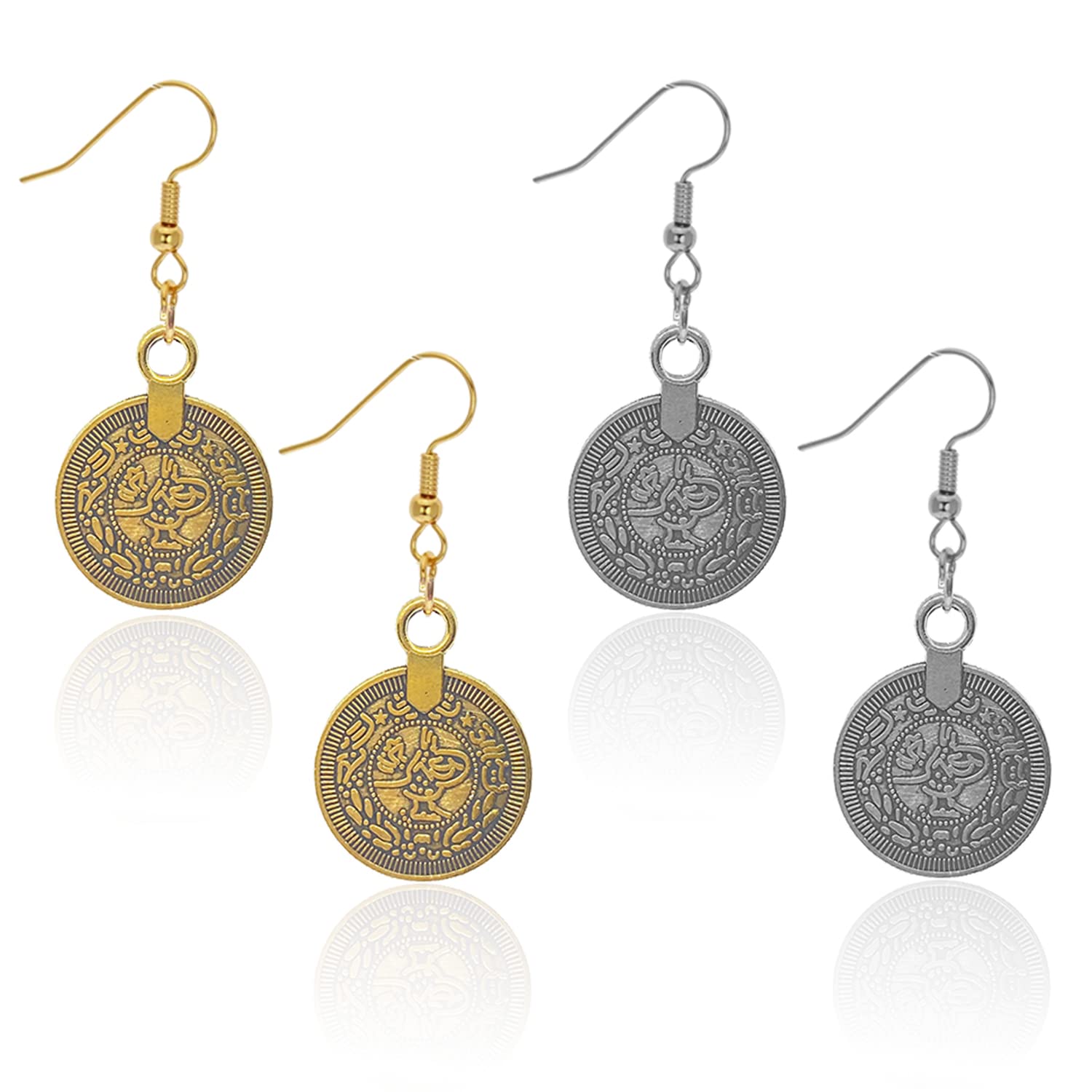 TIANHONGYAN 2 pairs Vintage Boho Gold Silver Coin Dangle Earrings Handmade Retro Round Geometry Dangle Drop Earrings For Women Girls Jewelry Gifts