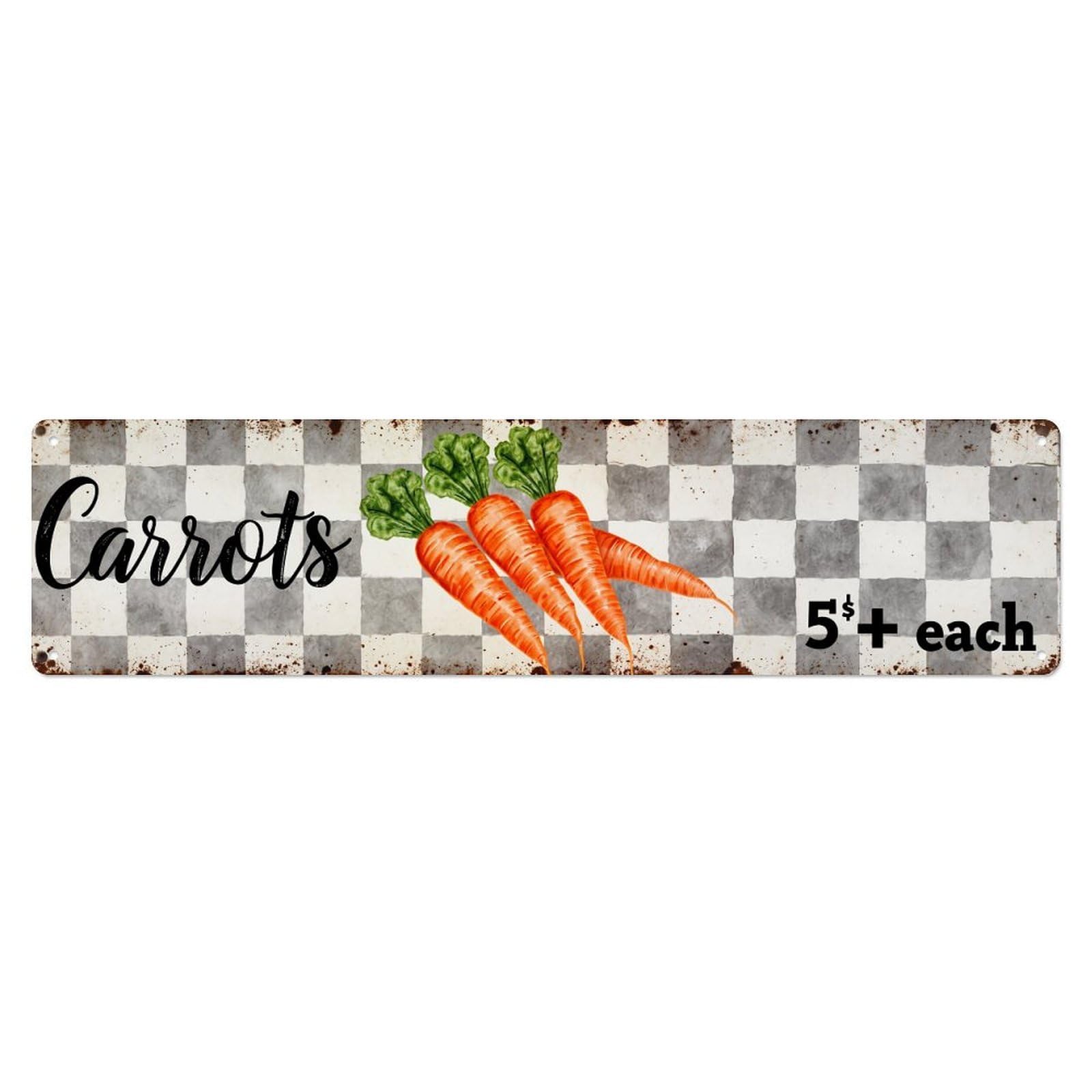 Carrots On Checkered Background Pattern Metal Tin Sign Plaque