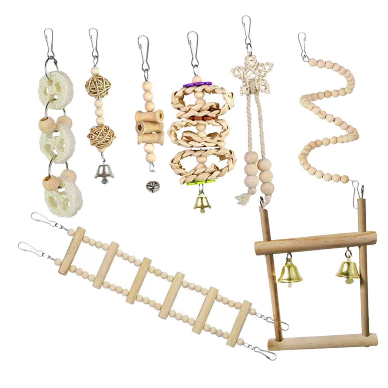 POPETPOP 2ensembles Cage à Oiseaux avec Balançoire Bois pour Perruche Jouet à Mâcher Amusant pour Perroquet pour Divertir Vos Oiseaux De Compagnie