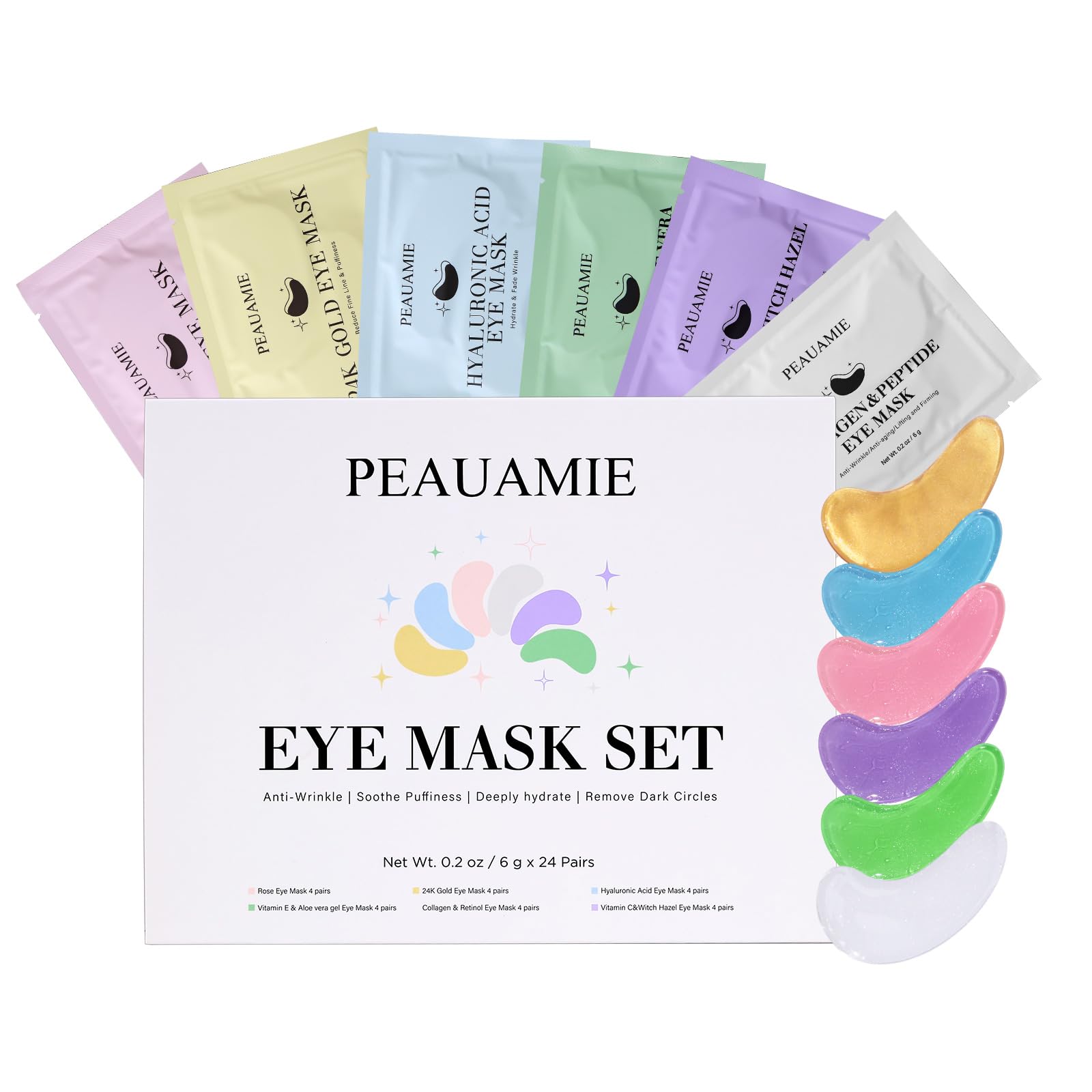 PEAUAMIE Augen-Patches mit Kollagen und Hyaluronsäure, Augenmaske gegen Falten, Augenringe, Gesichtsmaske, Hautpflegeprodukte, 24 Paar
