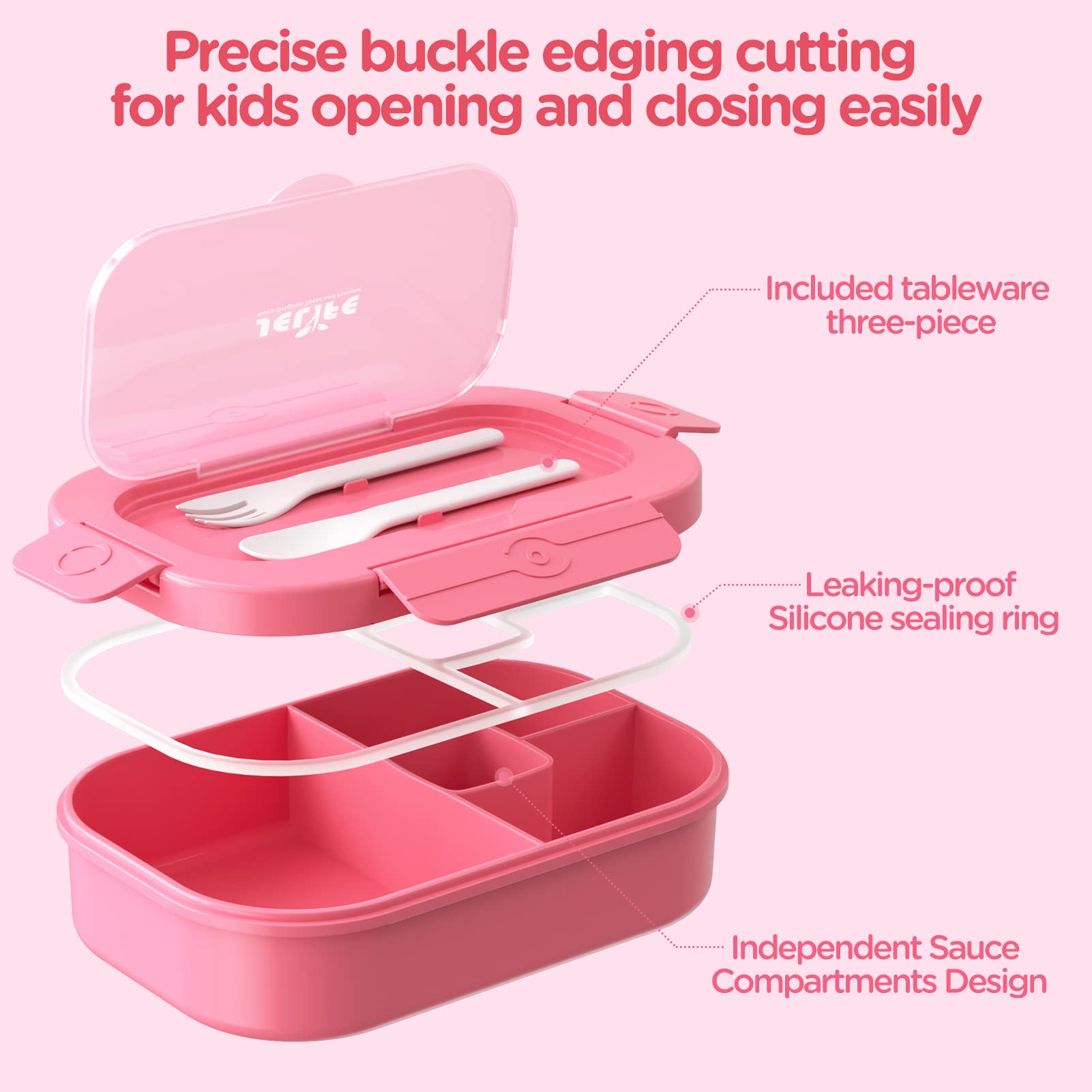 Jelife Lunch Box Kids Bento Box - 1300ml Larger-Style Kid Lunch Containers Leak Proof Bento Lunch Box, BPA Free Lunchbox for Girls Teens Toddlers with Utensil, Food Fork Picks & Cake Cups, Pink