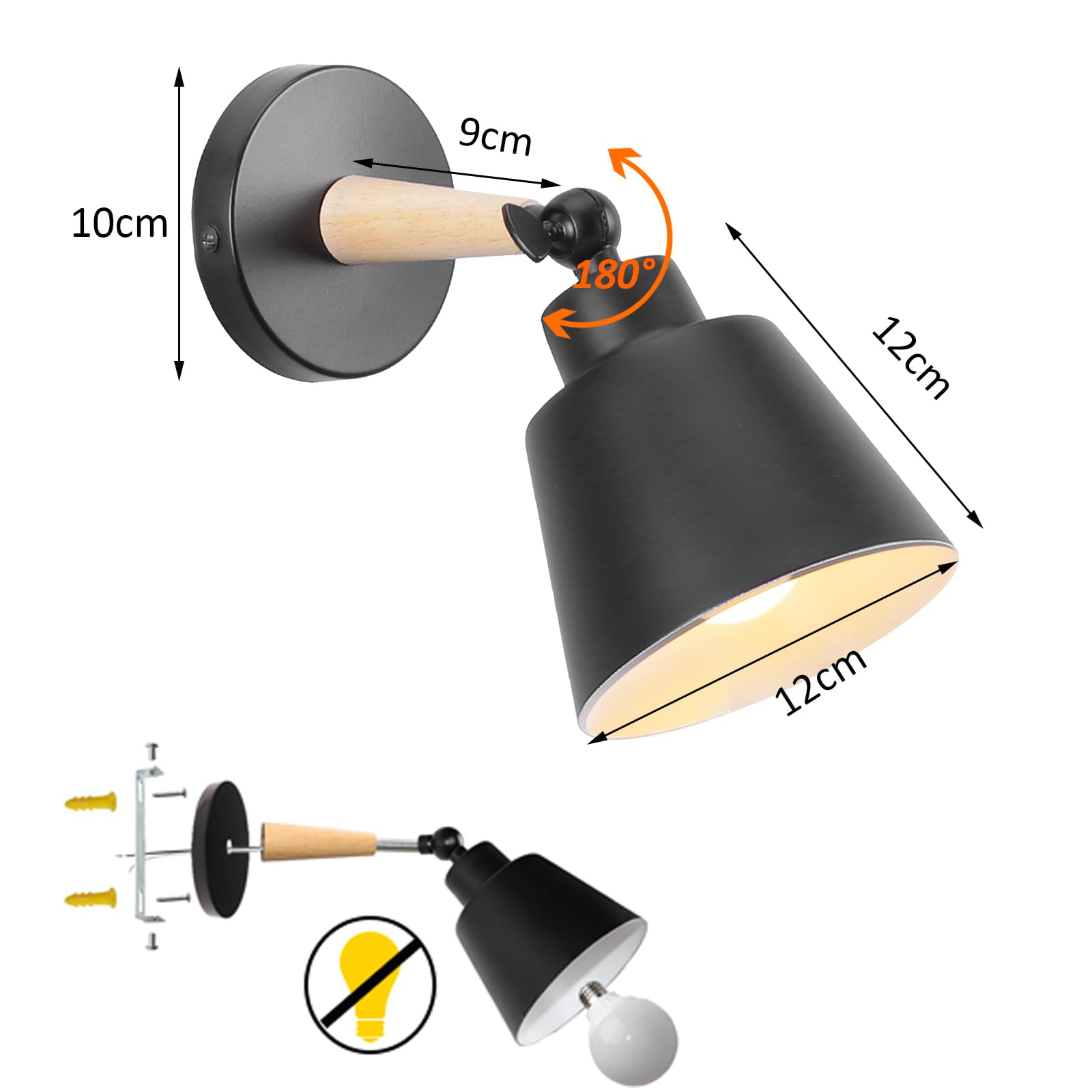 2 Packs Appliques Murales Vintages Industrielles Plafonniers Luminaires E27 en Métal Réglable Lampe Murale Interieur Rétro pour Chambre Cuisine Restaurant
