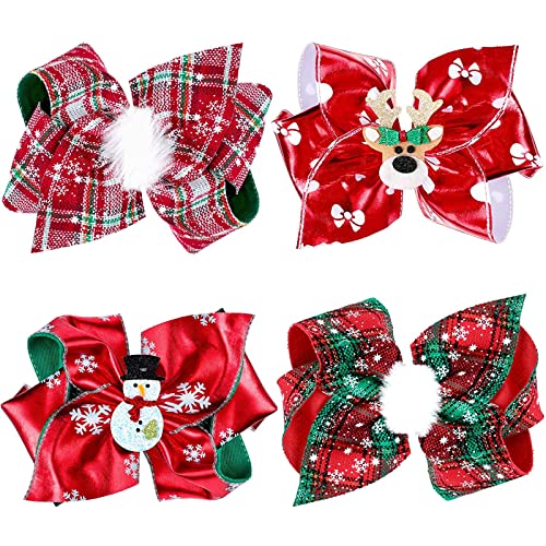 4 Pieces Christmas Large Hair Clips Christmas Large Bows Hair Accessories Alligator Hair Clips Sequins Snowman Fur Ball Hair Clips for Women Girls Kids Christmas Party Supplies