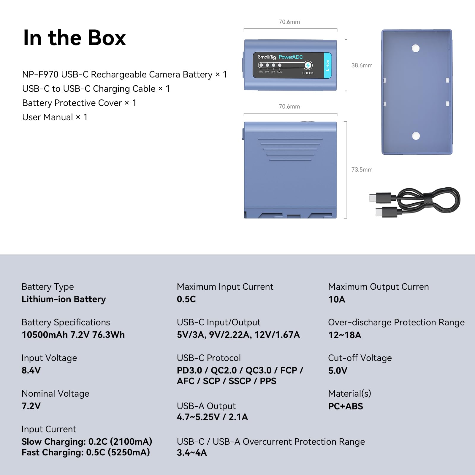 SMALLRIG NP-F970 Battery 10500mAh Wymienna Bateria dla Sony NP-F970 F960 F950 F930 F550 F570 F750, USB-C Fast Charging Rechargeable Camera Battery do Aparatu do Monitorów, LED Video Lights, Kamer-4267