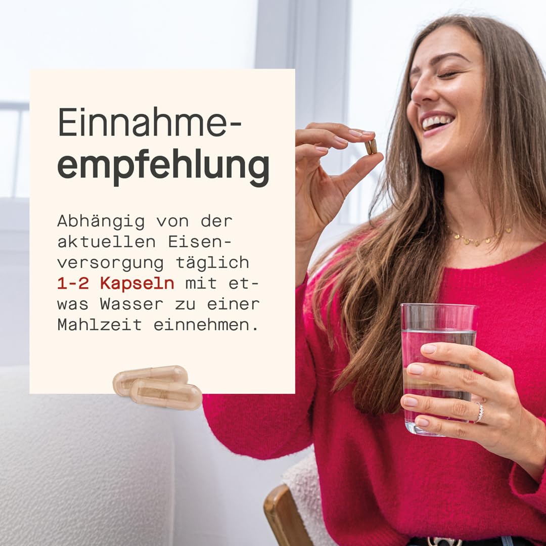 Magenfreundliche Eisentabletten für Frauen mit Lactoferrin & 142 mg Vitamin C – Effektiv & Bioverfügbar – Vegetarisch, ohne Zusätze – Eisen-Bisglycinat & Natürliches Vitamin C – 60 Kapseln