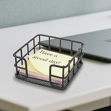 2 Pcs Metal Sticky Note Holder, Sticky Note Dispenser, Desk Organizer for Office Workers, Students at Home, School, Office Use (3.6*3.6 Black Square)