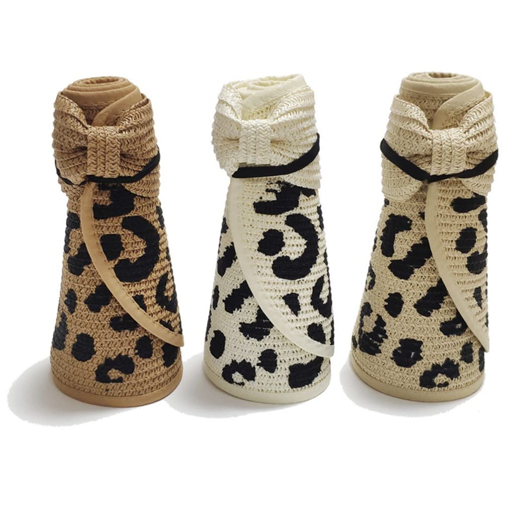 Sombreros con Lazo de Leopardo de Verano, Gorras con Visera Ancha, Plegables, portátiles, para Exteriores, Cola de Caballo, Sombrero para el Sol en la Playa