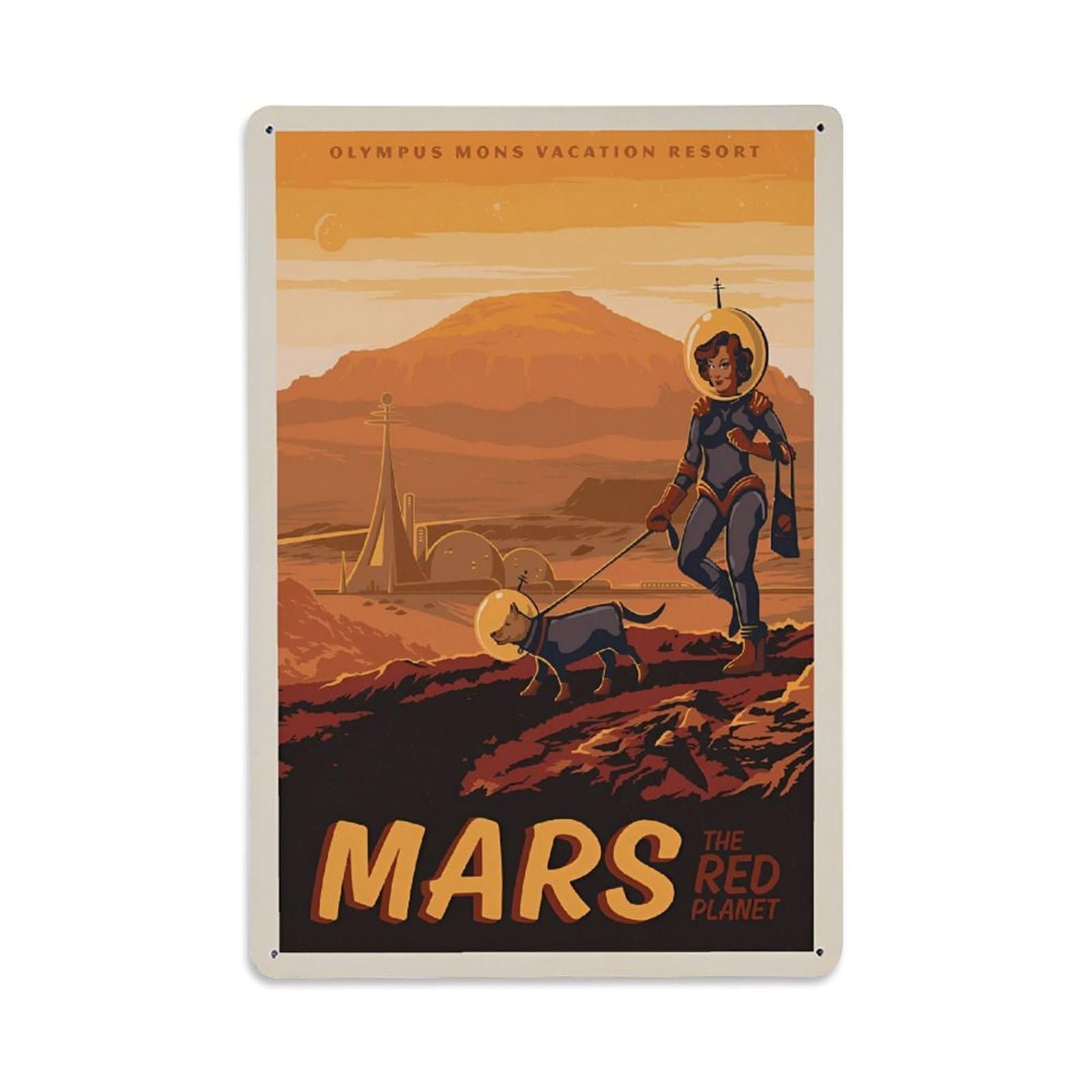 Vintage Space Poster Mars Olympus Mons Vacation Resort Metal Tin Sign Wall Decor for Cafe, Club, Garden Metal Poster 8x12Inch